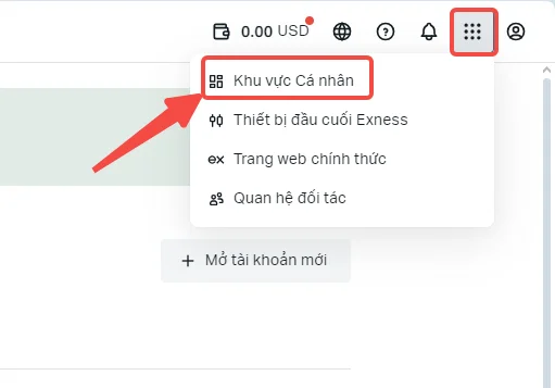 Khu vực Cá nhân Exness