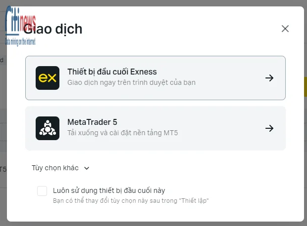 Thiết bị đầu cuối Exness b